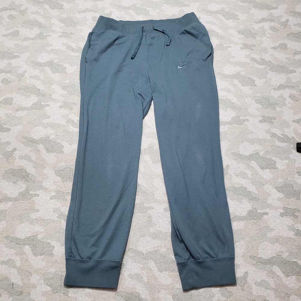 Nike Pants Womens Medium Blue Pull On Lounge Pockets Drawstring Embroidered Logo